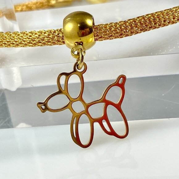 Gold Plated Stainless Steel Hollow Balloon Dog Dangle Charm - Picture 1 of 7